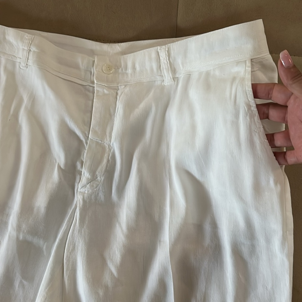 Unlined white linen tapered women’s pants Italy - Picture 2 of 13